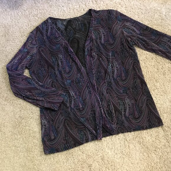 90s Retro Paisley Whimsigoth Crimped Crushed Clasp Closure Open Cardigan - Picture 12 of 16